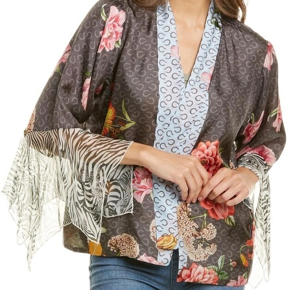 NWT Johnny Was Reversible Kimono with Floral Design, Silk, Size Medium